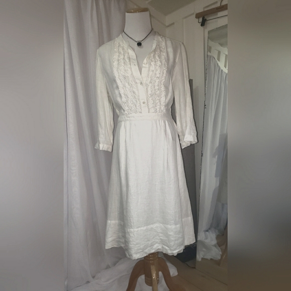 J Crew Beautiful 100% linen white dress with underskirt . Size US 8 - Picture 1 of 5